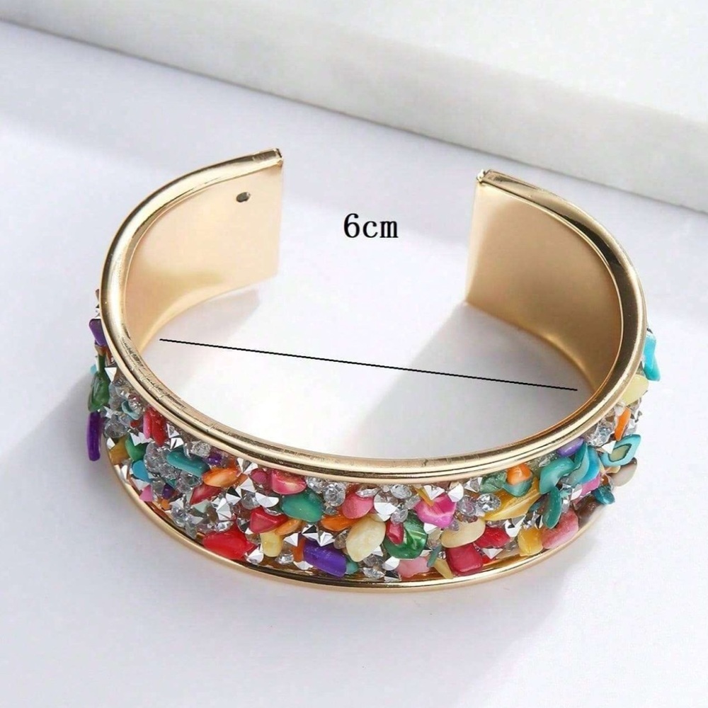 Colorful Gemstone Gold Cuff Bangle - Picture 3 of 5